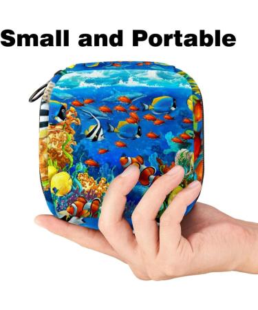 Stylish Menstruation Pad Bag with Zipper | Women's Napkin & Tampon Collection Bag - Underwater Fish Design - Buy Online on GoSupps.com