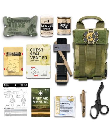 RHINO RESCUE IFAK TRAUMA KIT Black Molle Emergency first aid Emt Tactical Pouch Military Combat Camping Survival Hiking Everyday Carry Bleed Control (ATACS) A-Tacs