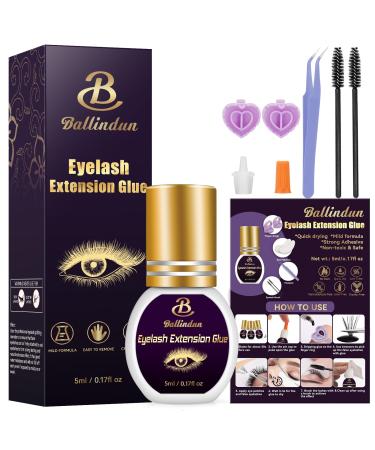 Lash Glue Eyelash Extension Glue Black Fast Drying Waterproof Individual Lash Cluster Glue 5 ML Strong Lash Adhesive False Eyelash Glue for Sensitive Eyes Professional Use 5ML