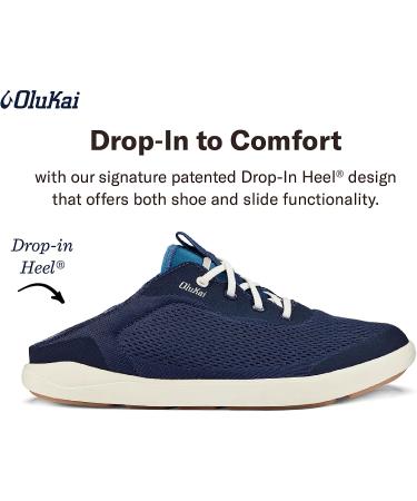 OLUKAI Moku Pae Men's Boat Shoes - Lightweight & Breathable Mesh, Comfort Fit, Wet Grip Soles - Size 10.5 Trench Blue/Off White - Buy Online on GoSupps.com