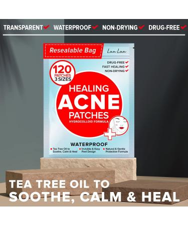 Acne Pimple Patches (120 Pack) - Invisible Hydrocolloid Bandages with Tea Tree Oil for Spot Treatment - Blemish & Zit Stickers - 3 Sizes - 120 Piece Assortment - Buy Online on GoSupps.com