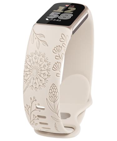 Toyouth's dandelion floured flaved bracelet compatible with Fitbit Charge 6/Charge 5 bracelet Women women flower fancy cute soft silicone sport solo loop bracelet for charter