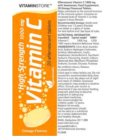 120 Vitamin C Orange 1000mg Effervescent Tablets *6 Packs of 20* HIGH Strength 20 count (Pack of 6) - Buy Online on GoSupps.com