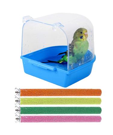 PINVNBY Parrot Bath Box Bird Bathtub Parakeet Bathing Tube with Bird Perches Stand Paw Grinding Cage Accessories Ideal for Small Brids Lovebirds Canary Finches(5 PCS Random Color)