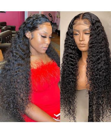 Deep Wave Lace Front Wigs Human Hair 13×4 Curly Lace Front Wigs Brazilian Deep Curly Wave Human Hair Wigs For Black Women 150% Density Natural Color (32 Inch Deep wave Wig) 32 Inch Natural Black