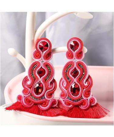 Rhaiyan Handmade Leather Earrings - Ethnic Soutaache Style Pink Drop Jewelry for Women | Unique Party Gifts - Buy Online on GoSupps.com