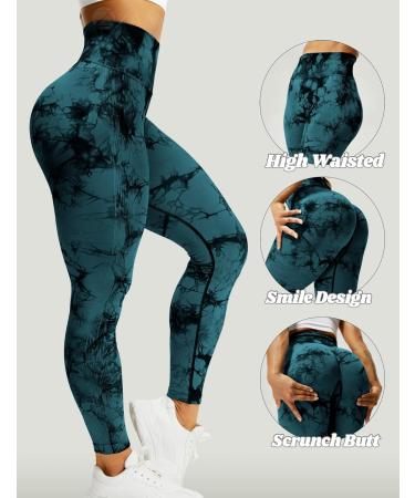 ZAAYO Women's Gym Leggings - Booty Scrunch High Waist Seamless Yoga Pants - Tie Dye Blue Green - XS - Buy Online on GoSupps.com