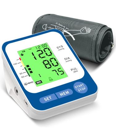 Blood Pressure Machine Upper Arm Adjustable Cuff Automatic LED Display BP Monitor 2 Users 198 Sets Memory 3 Color Backlight Screen Along with USB Cable Pocket Size (Navy Blue)