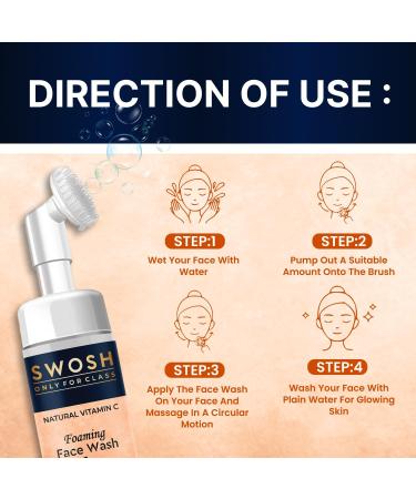 SWOSH Natural Vitamin C Foaming Face Wash for Oily & Pimple Prone Skin - Paraben Sulfate & Silicone Free with Built-in Brush | 100ml - Buy Online on GoSupps.com