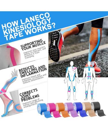 Laneco Kinesiology Tape 19.7ft Roll 4 Pack - Latex Free, Water Resistant Tape for Pain Relief & Injury Recovery | Free Taping Guide - Buy Online on GoSupps.com