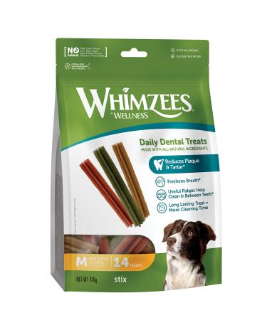 Whimzees by Wellness Stix natural grain -free dental care snacks couch sticks for medium -sized dogs 14 pieces size m bag - 14 pieces 420 g (1 Pack)