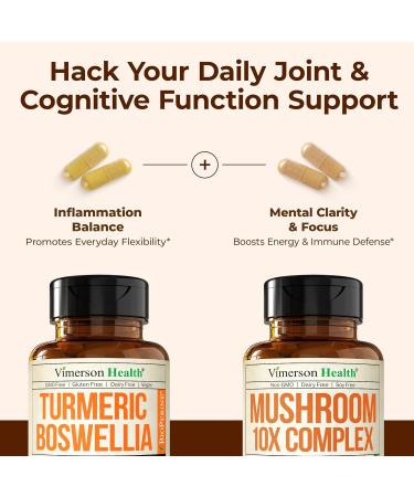 Boswellia Turmeric Curcumin Supplement + 10-in-1 Mushroom Powder Supplement Bundle Supports Joint Health Memory & Focus with Ginger Organic Turmeric Powder Lion s Mane Reishi Mushroom & More - Buy Online on GoSupps.com