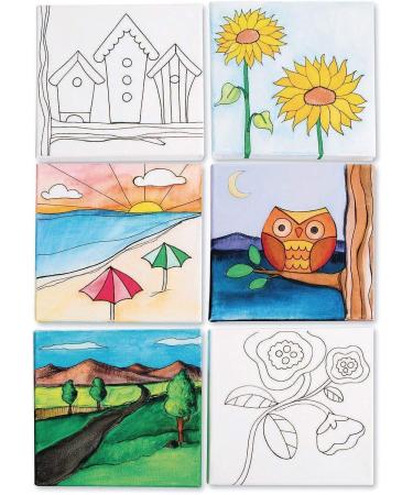 Designer Canvas Set II for Kids & Adults - 12 Pack of DIY Ready-to-Paint Stretched Canvas - 6 Unique Pre-Printed Designs - 6-1/2 x 6-1/2 - Buy Online on GoSupps.com