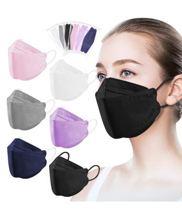 60Pcs KF94 Disposable Face Masks KF94 Mask Individually Wrapped Fish Mouth Type Aldult Safety Four Layer Protective Cup Type mask Comfortable Breathable and Protection Rate of 95% Suitable for all Adults (Pure Color) Pure Color 60 Count (Pack of 1)