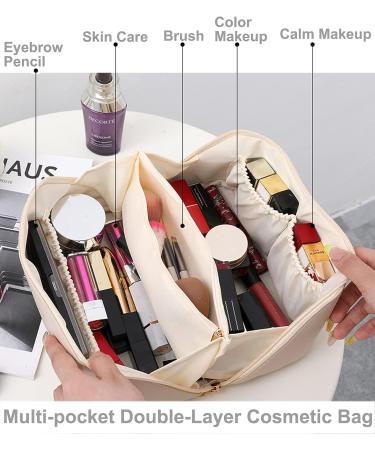 Amszke Large Capacity Travel Cosmetic Bag | Waterproof PU Leather Makeup Organizer for Women - Black - Buy Online on GoSupps.com