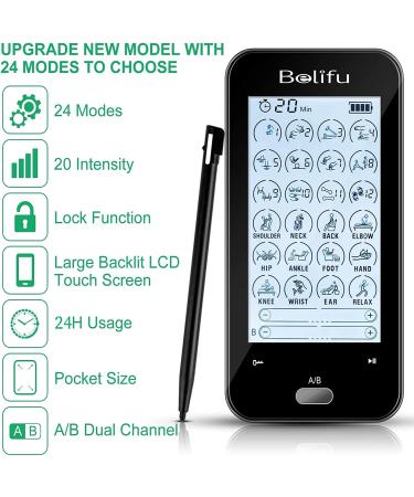 Belifu Dual Channel Tens Unit Electro Muscle Stimulator | 24 Modes | Rechargeable Pulse Massager for Pain Relief & Body Building - Buy Online on GoSupps.com