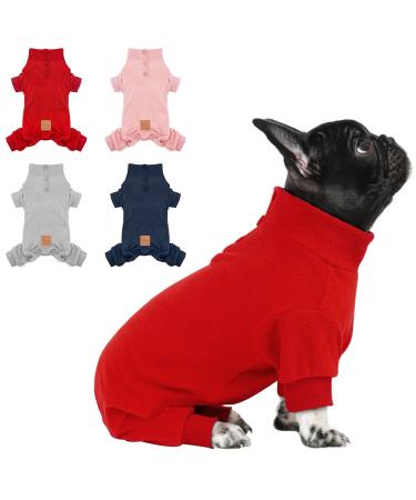 cyeollo Dog Pajamas Fleece Warm Dog Pjs Thermal Dog Onesie Fleece Stretchy Jumpsuits Lightweight Dog Clothes Doggie Winter Outfits for Small Medium Dogs Medium Red