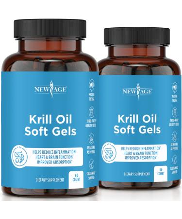 Antarctic Krill Oil 1000mg with Astaxanthin - 2 Pack - 120 Caps Omega 3 6 9 - EPA DHA - 100% Purified, Mercury Free and Wild Caught - Non GMO - Gluten Free - Pure Krill Oil by New Age