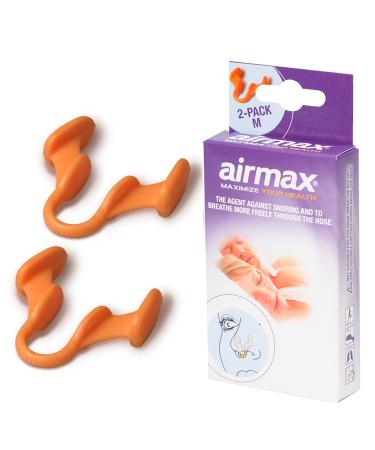 Airmax Unisex Classic Nasal Dilators Two-Pack - Anti Snoring Device for Men and Woman - Improves Airflow - Orange - Medium