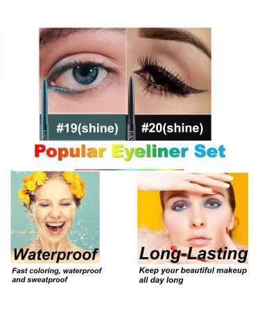20 Colors Eyeliner Pen Set - Waterproof Metallic Glitter Eye Makeup Kit for Women - Professional Retractable Eye & Lip Liner - 20PCS - Buy Online on GoSupps.com