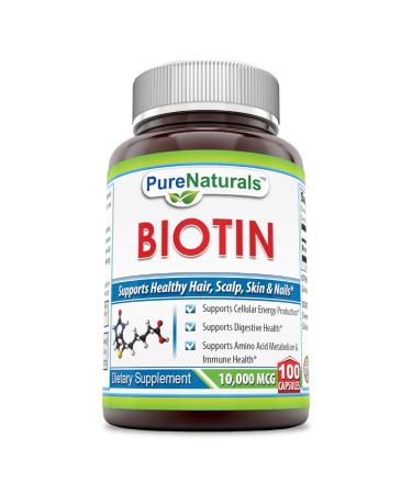 Pure Naturals Biotin 10 000 Mcg 100 Capsules- Supports Healthy Skin & Hair Promotes Overall Good Health