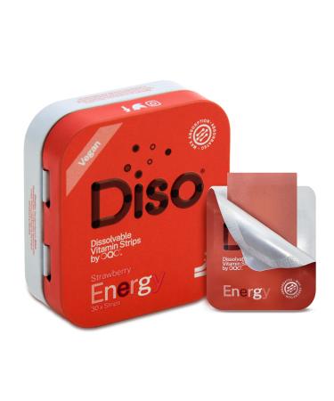OQO - Diso - Dissolvable Energy Strips - Tin of 30 Oral Thin Strips Single Serve Pouches Nutrition Supplement Energy Booster Vegan Sugar Free Maximum Absorption Gluten Free (Strawberry Flavour)