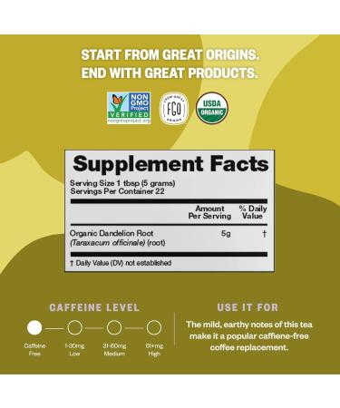 FGO Organic Dandelion Root Loose Tea - 1lb Resealable Bag | Raw & Pure from Bulgaria | 200+ Cups | 100% Natural - Buy Online on GoSupps.com