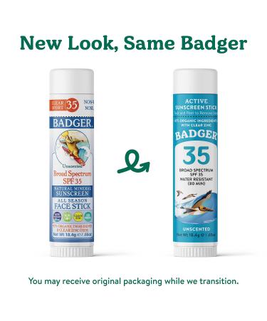 Badger Natural Mineral Sunscreen Face Stick SPF 35 - Unscented (.65 oz) | Eco-Friendly, Non-Toxic Protection - Buy Online on GoSupps.com