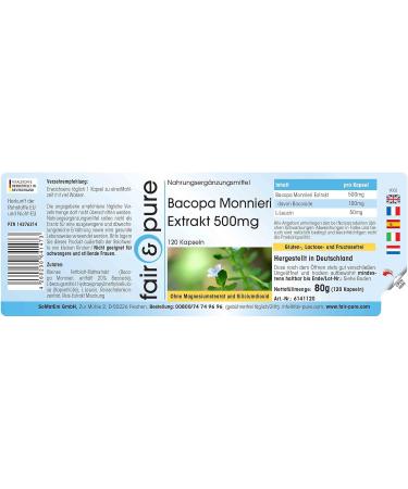 Fair & Pure Bacopa Monnieri Capsules 500mg - Vegan - 120 Capsules | Brahmi Supplement - Buy Online on GoSupps.com