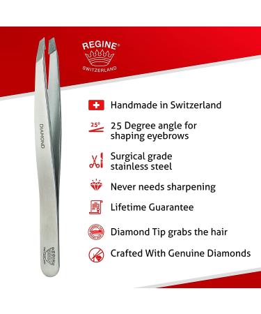 Regine Switzerland Diamond Tip Slant Tweezer - Stainless Steel Precision Tweezers for Eyebrow & Hair Removal - Buy Online on GoSupps.com