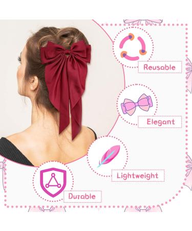 Red Hair Bow Hair Clip Hair Bows for Women Big Bowknot Hairpin French Hair Clips with Long Ribbon Solid Color Hair Barrette Clips Soft Satin Silky Hair Bows for Women Girls(Red-1pc) - Buy Online on GoSupps.com