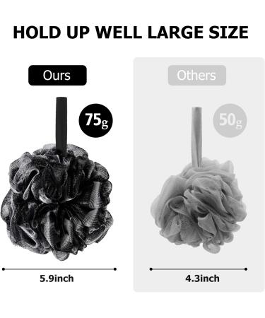 WOODFIB Shower Puff Loofah 4 Pcs - Extra Large Bath Sponge for Body Scrubbing and Exfoliating - Black 75g/PCS - Buy Online on GoSupps.com
