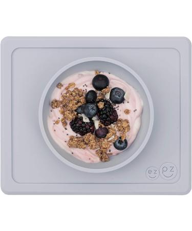 ezpz Mini Bowl (Pewter) - Silicone Suction Bowl for Infants + Toddlers with Placemat - Includes Travel Bag - Buy Online on GoSupps.com