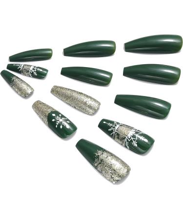 Vatocu Christmas False Snowflake Glitter Press on Nails - 24pcs | Long Ballerina Acrylic Stick-on Nails for Women and Girls - Buy Online on GoSupps.com