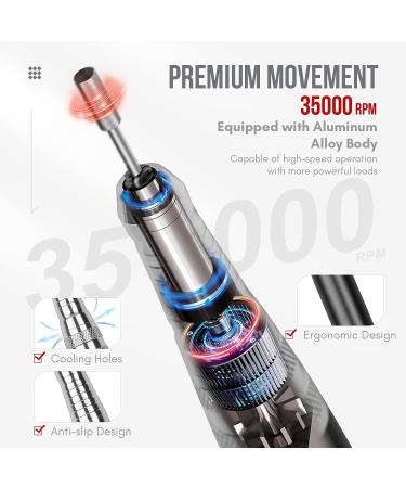 Saviland Professional 35000RPM Rechargeable Nail Drill Machine | Low-Noise Electric File for Acrylic Nails & Gel Polish Removal - Ceramic Bit Included | Perfect Gift for Women - Buy Online on GoSupps.com