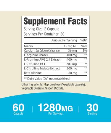 Amizo Nitric Oxide Supplements for Men L-Arginine & L-Citrulline Malate 1280 Mg Nitric Oxide Booster for Muscle Growth & Blood Flow 60 Veggie Caps - Buy Online on GoSupps.com