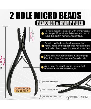 Hair Extension Tools Kit: 2 Hole Micro Beads, Microlink Crimping Plier, Sectioning Clips, Parting Tool, Scissor, Needles Pulling Loop - Black - Buy Online on GoSupps.com