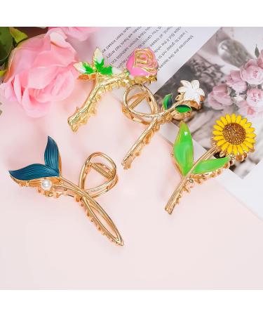 4pcs Flower Metal Hair Claw Clips Set - Cute Floral Hair Barrettes for Women | Non-slip Hair Accessories for Thick Curly Hair - Buy Online on GoSupps.com