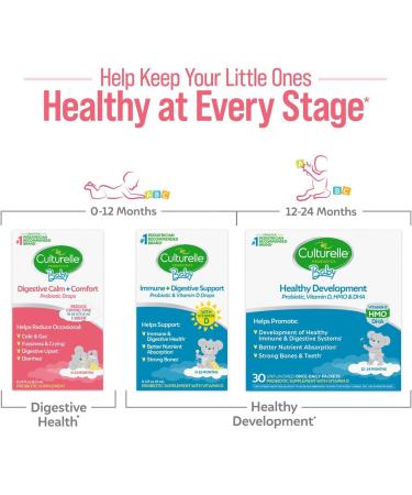 Culturelle Pro Strength Daily Probiotic Capsules Probiotics for Men & Women 60 Count 2 Months + Baby Digestive Calm & Comfort Probiotic (Age 0-12 Mos) Helps Periodic Colic Gas Fussiness 8.5 ml - Buy Online on GoSupps.com