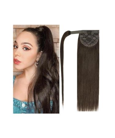 Ponytail Extension Human Hair Ponytail Extension 14-22" Long Straight Wrap Around Ponytail Clip In Hair Extension Brazilian Remy Hair Straight Ponytail Hairpieces Ponytail Hairpiece for Women (Color 22inch 105G #2