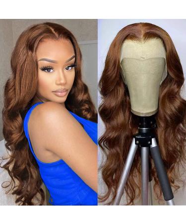 Lace Front Wigs Human Hair Chocolate Brown 13x4 Body Wave Lace Front Wigs Human Hair Auburn Transparent Lace Frontal Wigs with Baby Hair Pre Plucked For Black Women 180 Density 24 Inch 24 Inch 13x4 Brown Body Wave Wig