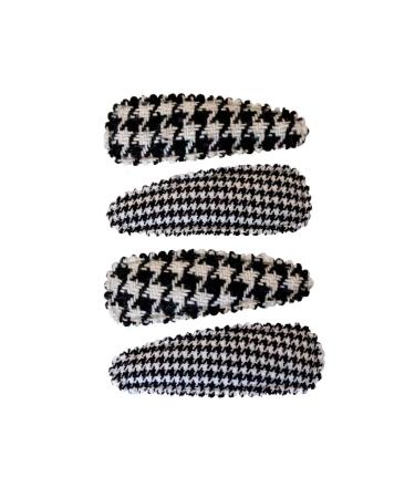 Mia Snip Snaps Metal Contour Clips Hair Barrettes Covered with Fabric Hair Accessories for Women Teens Girls Dance - Black + White Houndstooth 4pcs