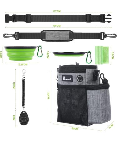 Pecute 4-in-1 Waterproof Dog Training Treat Bag | Robust Walking Bag with Feces Dispenser & Water Bowl - Gray & Green - Buy Online on GoSupps.com