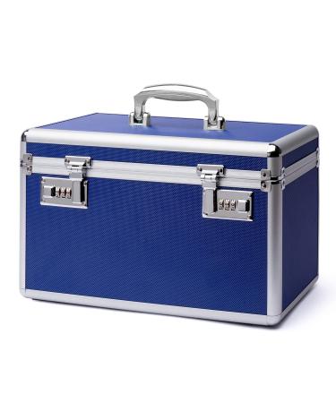 Large Capacity Combination Locking Medicine Box with Portable Storage Case 15''x 8.7''x 9.3'' Childproof Medication Lock Organizer Lockbox for Secure Cash ID Documents (BLUE)