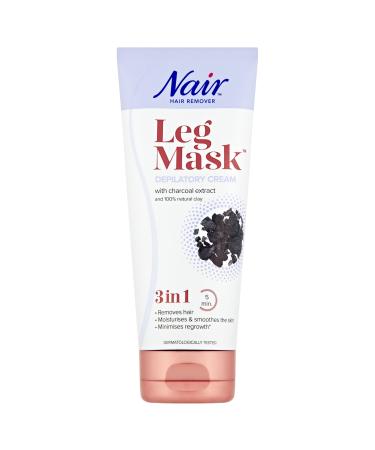 Nair Leg Mask Depilatory Cream 3 in 1 Hair Remover with Charcoal Extract & 100% Natural Clay Removes Hair Moisturises & Minimises Re-Growth - 180ml - Buy Online on GoSupps.com