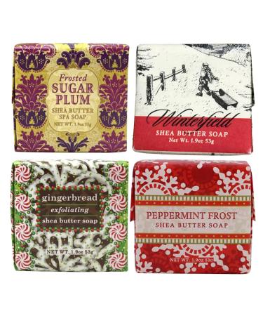 Greenwich Bay Trading Shea Butter Soap Sampler - Boxed Set of 4 Assorted Scents (Christmas Holiday 4)