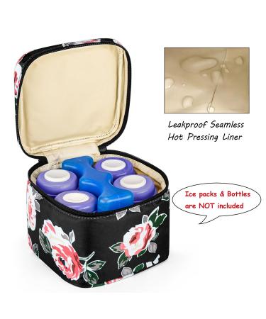 CURMIO Insulated Breastmilk Cooler Bag for Four 5 oz Bottles - Ideal for Daycare, Travel & Nursing Moms - Black Flowers (Bag Only) - Buy Online on GoSupps.com