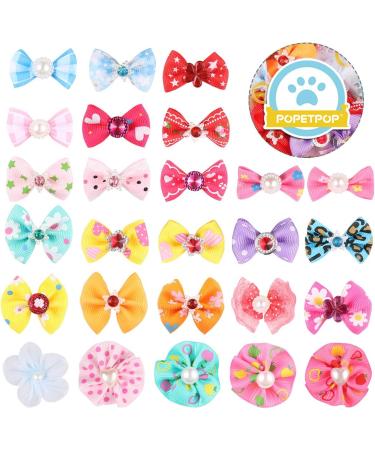 POPETPOP 50pcs Dog Bows with Rubber Bands - Multicolor Rhinestone Beads Flowers Topknot Puppy Bows for Pet Cat Dog Hair - Mixed Color - Buy Online on GoSupps.com