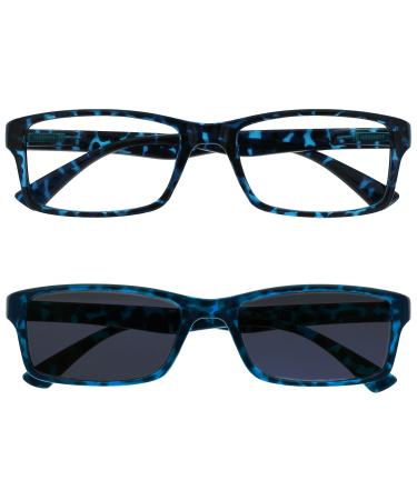 The reading glasses do blue tortoisy readers with matching sun readers worth double pack men women UVSR2092BL +2.00 +2.00 diopttria blue torto