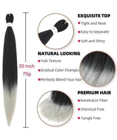 Xusuperb Ombre Silver Gray Pre-Stretched Braiding Hair - 20 Inch Soft Yaki Texture Extensions (6 Packs) | T1B/Gray# Kanekalon Hair for Stylish Braids - Buy Online on GoSupps.com